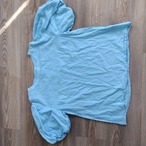 Olivia James The Label Blue Short Puff Sleeve 100% Cotton Shirt Button Back Med